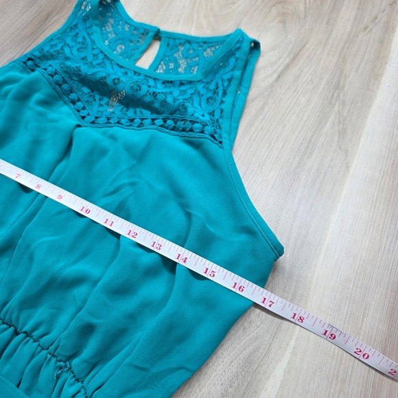 IZ Byer Lace Dress Turquoise Blue Fit Flare Sleeveless Boho Party Large Womens - Picture 9 of 9
